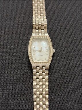 Silver Crystal-Accent Women's Quartz Watch - White Dial
